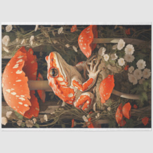 Whimsical Toad on Vibrant Mushroom Decoupage Tissue Paper