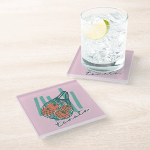 Whimsical Tomatos Italy Farmers Market Glass Coaster