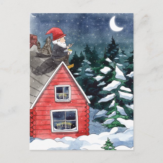 Whimsical Tomten Swedish Christmas Gnome  Holiday Postcard (Front)