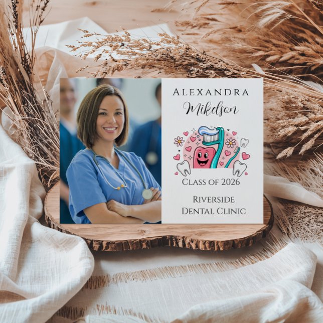 Whimsical Tooth & Hearts Dental Graduation Party Announcement (Creator Uploaded)