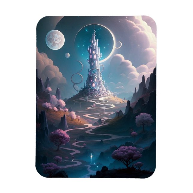 Whimsical Tower Landscape Fantasy Art Magnet (Vertical)