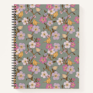 Whimsical Trailing Florals and Birds - Sage Green Notebook