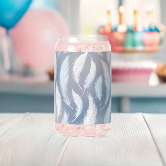 Whimsical Transparent Feather Design Can Glass