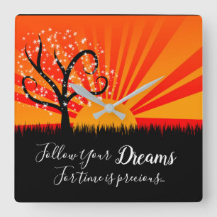 Whimsical Tree and Sunshine Square Wall Clock