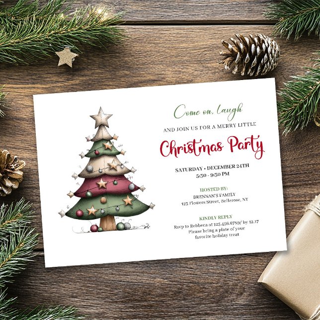 Whimsical tree classic red green Christmas invite (Whimsical tree classic red green Christmas invite)