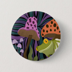 Whimsical Tree Frog And Mushrooms 6 Cm Round Badge