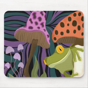 Whimsical Tree Frog And Mushrooms Mouse Pad