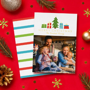 Whimsical Tree Gifts Gold Merry Christmas Photo