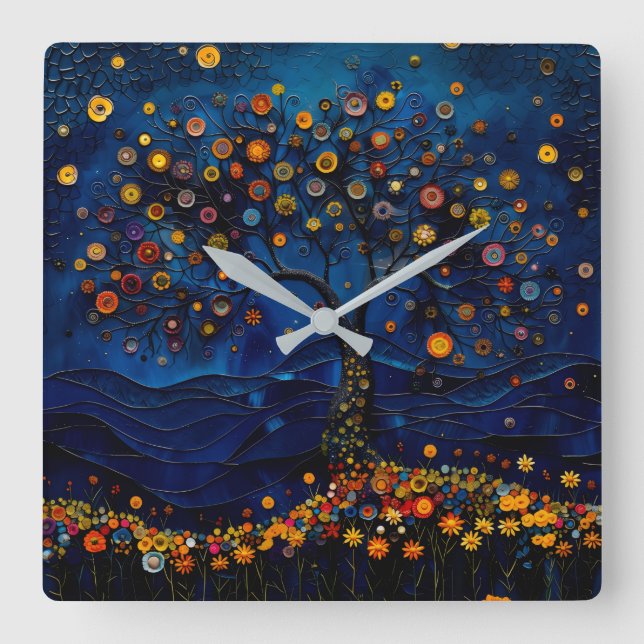 Whimsical Tree of Life Night Sky Wall Clock  (Front)