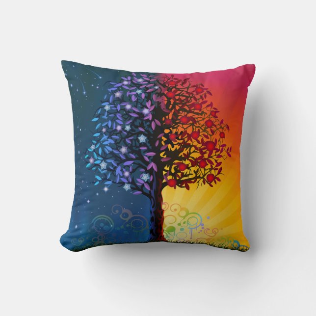 Whimsical Tree of Life Throw Pillow (Front)