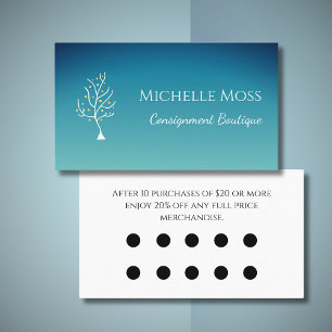 Whimsical Tree of Life Trendy Teal Green Discount Loyalty Card