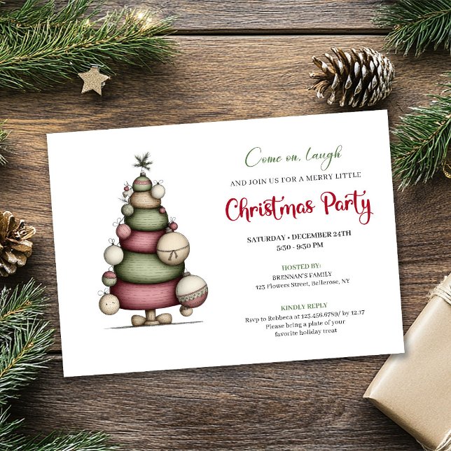 Whimsical tree red green minimalist holiday invite (Whimsical tree red green minimalist holiday invite)