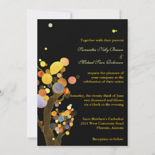 Whimsical Trees Black Wedding Invitations
