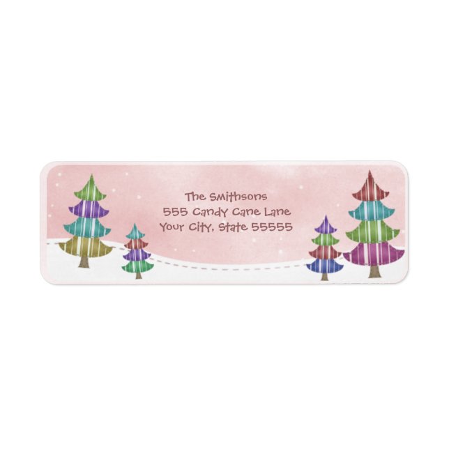 Whimsical Trees Pink Snow Sky Return Address Label (Front)