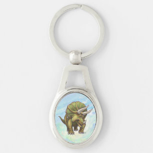 Whimsical Triceratops Art Key Ring