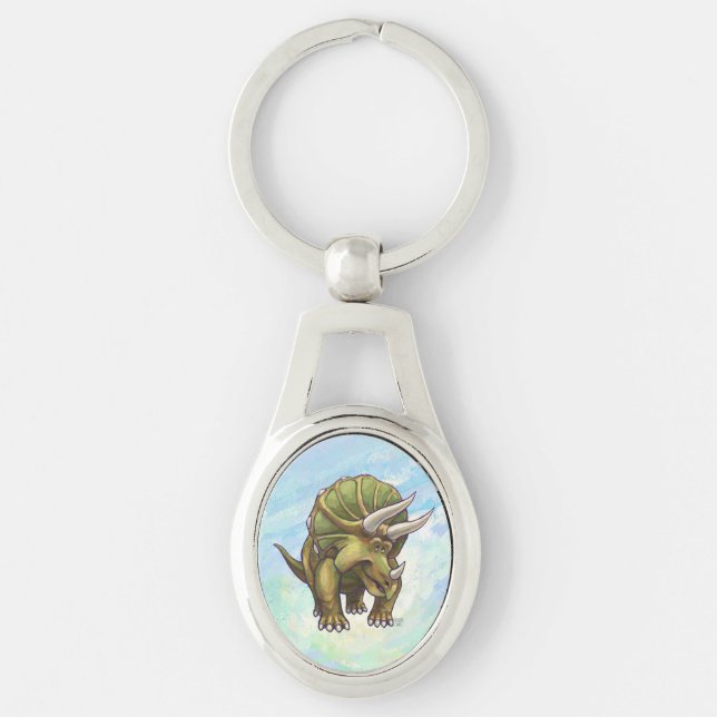 Whimsical Triceratops Art Key Ring (Front)