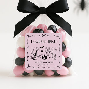 Whimsical Trick or treat , pink Halloween  sticker