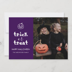 Whimsical Trick or Treat Script Halloween Photo Holiday Card