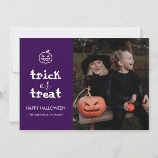 Whimsical Trick or Treat Script Halloween Photo Holiday Card