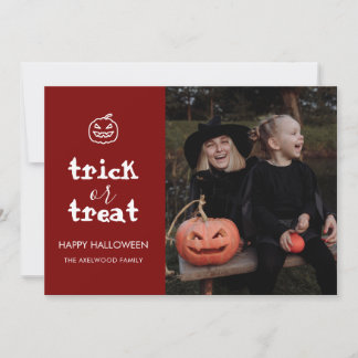Whimsical Trick or Treat Script Halloween Photo Holiday Card