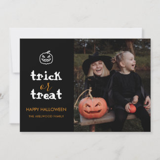 Whimsical Trick or Treat Script Halloween Photo Holiday Card