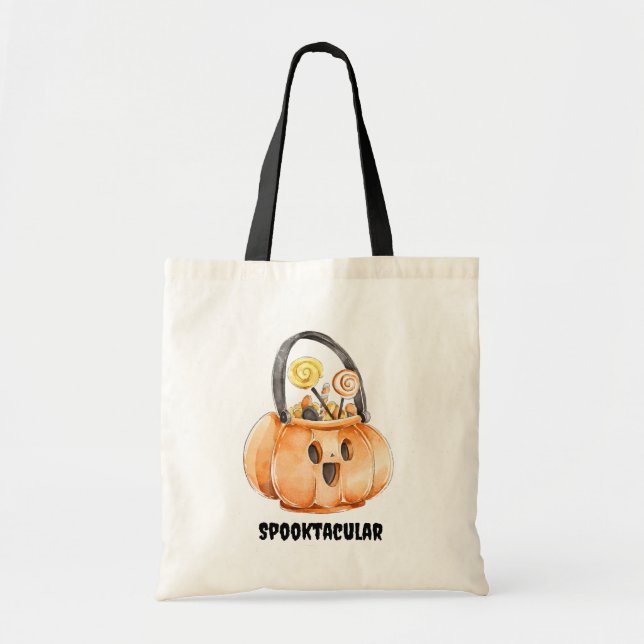 Whimsical Trick or Treat Watercolor Halloween Tote Bag (Front)