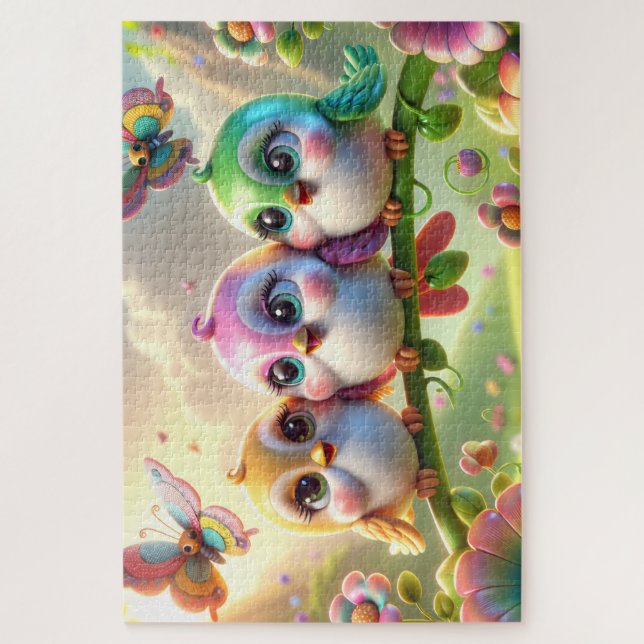 Whimsical Trio of Springtime Songbirds Jigsaw Puzzle (Vertical)