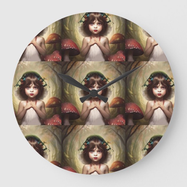 whimsical trippy mushroom lovers  large clock (Front)