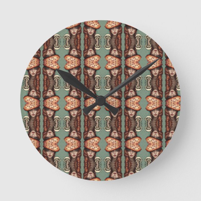 whimsical trippy mushroom lovers  round clock (Front)