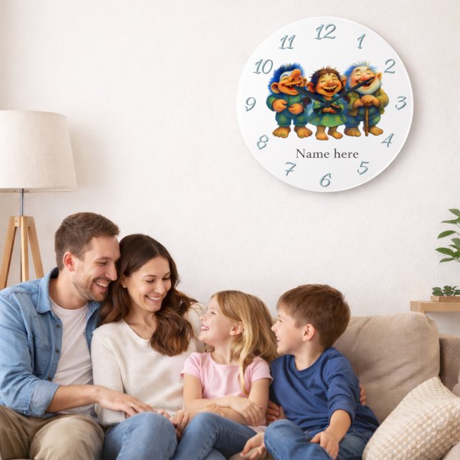 Whimsical Troll Family Decor Kids Custom Name  Large Clock (Creator Uploaded)