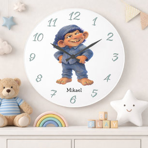 Whimsical Troll Wall Decor for Kids Custom Name  Large Clock