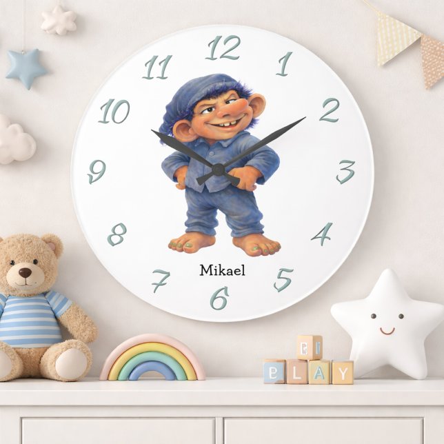 Whimsical Troll Wall Decor for Kids Custom Name  Large Clock (Creator Uploaded)