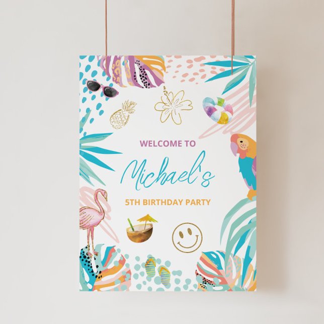 Whimsical Tropical Birthday Welcome Sign (Creator Uploaded)