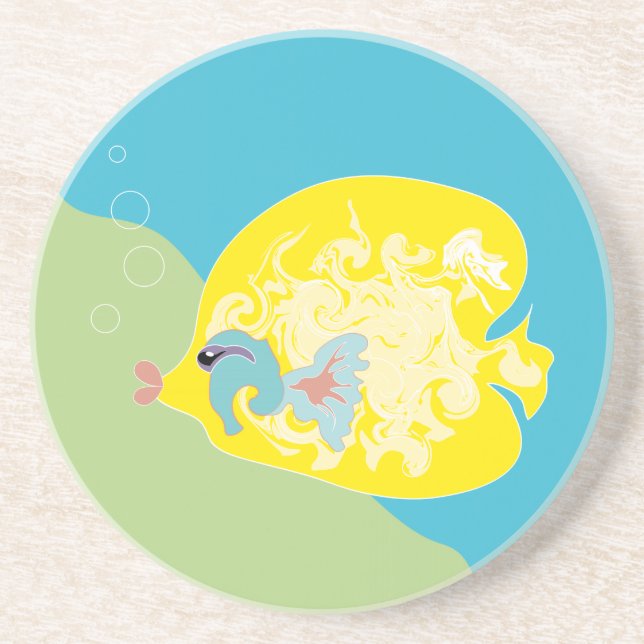 Whimsical Tropical Fish Ocean Art Coaster (Front)