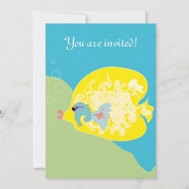 Whimsical Tropical Fish Ocean Art Invitation (Front)