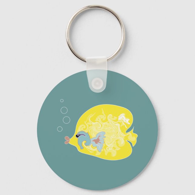 Whimsical Tropical Fish Ocean Art Key Ring (Front)