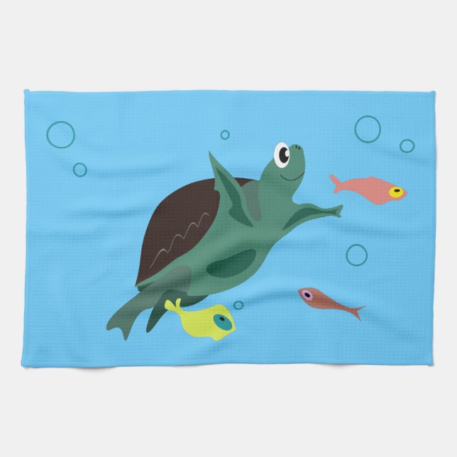 Whimsical Tropical Fish Ocean Art Tea Towel (Horizontal)