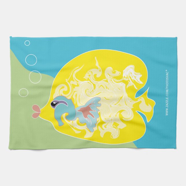 Whimsical Tropical Fish Ocean Art Tea Towel (Horizontal)