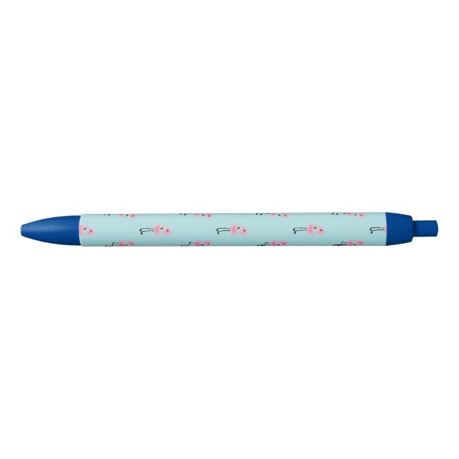 Whimsical tropical flamingos black ink pen (Front)
