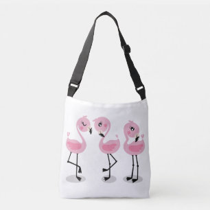 Whimsical tropical flamingos crossbody bag
