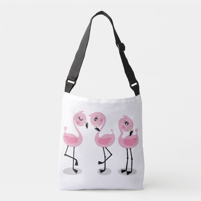 Whimsical tropical flamingos crossbody bag (Front)