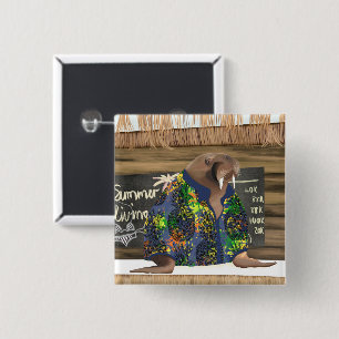 Whimsical Tropical Hawaiian Walrus Marine Life 15 Cm Square Badge