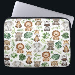 Whimsical Tropical Jungle Safari Wild Animals Laptop Sleeve<br><div class="desc">Adorable jungle-themed laptop sleeve featuring cute safari animals and watercolor tropical leaves</div>
