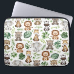 Whimsical Tropical Jungle Safari Wild Animals Laptop Sleeve<br><div class="desc">Adorable jungle-themed laptop sleeve featuring cute safari animals and watercolor tropical leaves</div>