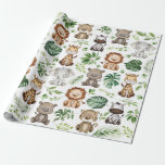 Whimsical Tropical Jungle Safari Wild Animals Wrapping Paper<br><div class="desc">Adorable jungle-themed wrapping paper featuring cute safari animals and watercolor tropical leaves</div>
