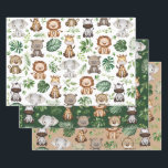 Whimsical Tropical Jungle Safari Wild Animals Wrapping Paper Sheet<br><div class="desc">Adorable jungle-themed tissue featuring cute safari animals and watercolor tropical leaves</div>
