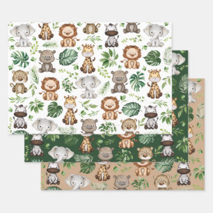Whimsical Tropical Jungle Safari Wild Animals Wrapping Paper Sheet