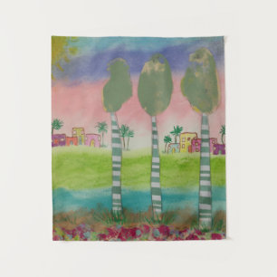 Whimsical Tropical Landscape Tapestry