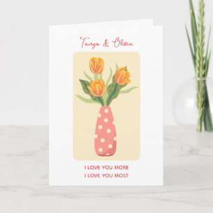 Whimsical tulip bouquet illustration with polka do card