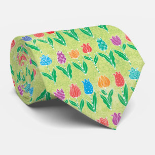 Whimsical Tulips Floral Red Purple Blue Yellow Tie